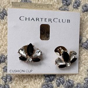 Charter Club Black and Silver Floral Clip Earrings